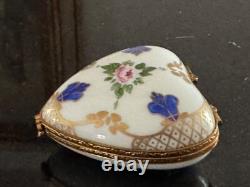 Limoge France Porcelain Trinket Box HEART SHAPED Floral Painted France Vintage