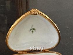 Limoge France Porcelain Trinket Box HEART SHAPED Floral Painted France Vintage