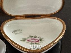 Limoge France Porcelain Trinket Box HEART SHAPED Floral Painted France Vintage