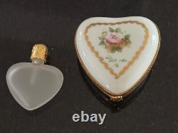Limoge France Porcelain Trinket Box HEART SHAPED Floral Painted France Vintage
