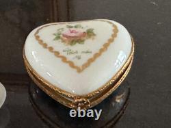 Limoge France Porcelain Trinket Box HEART SHAPED Floral Painted France Vintage