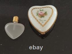 Limoge France Porcelain Trinket Box HEART SHAPED Floral Painted France Vintage