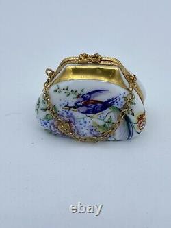 Limoges Bird Purse Porcelain Trinket Box France Peint Main Vintage HTF Design