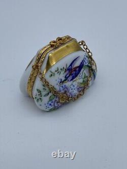 Limoges Bird Purse Porcelain Trinket Box France Peint Main Vintage HTF Design