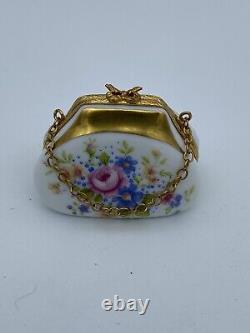 Limoges Bird Purse Porcelain Trinket Box France Peint Main Vintage HTF Design