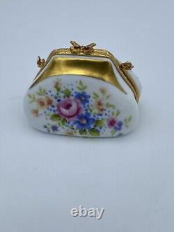 Limoges Bird Purse Porcelain Trinket Box France Peint Main Vintage HTF Design