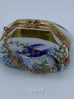 Limoges Bird Purse Porcelain Trinket Box France Peint Main Vintage HTF Design