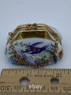 Limoges Bird Purse Porcelain Trinket Box France Peint Main Vintage HTF Design