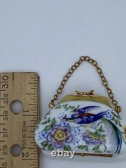 Limoges Bird Purse Porcelain Trinket Box France Peint Main Vintage HTF Design