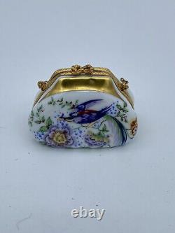 Limoges Bird Purse Porcelain Trinket Box France Peint Main Vintage HTF Design