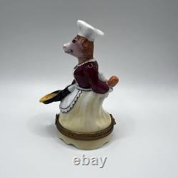 Limoges France Box- Vintage Brown & White Cow Cooking Frying Video Trinket