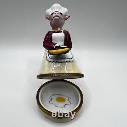 Limoges France Box- Vintage Brown & White Cow Cooking Frying Video Trinket
