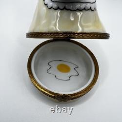 Limoges France Box- Vintage Brown & White Cow Cooking Frying Video Trinket