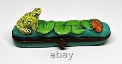 Limoges Pin Box Vintage Frog & Red Beetle Bug Lily Pads Peint Main