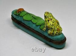 Limoges Pin Box Vintage Frog & Red Beetle Bug Lily Pads Peint Main