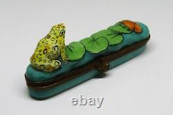 Limoges Pin Box Vintage Frog & Red Beetle Bug Lily Pads Peint Main