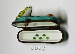 Limoges Pin Box Vintage Frog & Red Beetle Bug Lily Pads Peint Main