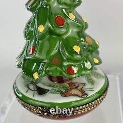 Limoges Vtg La Gloriette Porcelain Teddy Bear Christmas Tree Trinket Pill Box