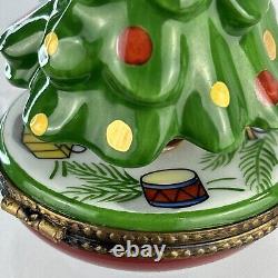 Limoges Vtg La Gloriette Porcelain Teddy Bear Christmas Tree Trinket Pill Box