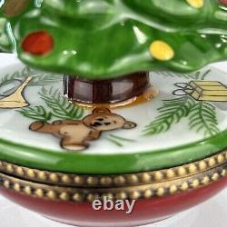 Limoges Vtg La Gloriette Porcelain Teddy Bear Christmas Tree Trinket Pill Box