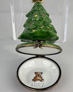 Limoges Vtg La Gloriette Porcelain Teddy Bear Christmas Tree Trinket Pill Box