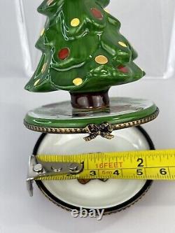 Limoges Vtg La Gloriette Porcelain Teddy Bear Christmas Tree Trinket Pill Box