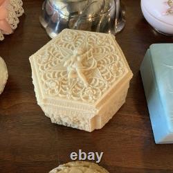 Lot Of Vintage Vanity Dresser Covered Boxes Glass Porcelain Heart Lenox