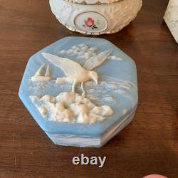Lot Of Vintage Vanity Dresser Covered Boxes Glass Porcelain Heart Lenox