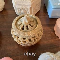 Lot Of Vintage Vanity Dresser Covered Boxes Glass Porcelain Heart Lenox