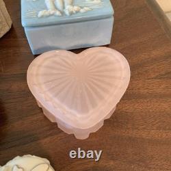 Lot Of Vintage Vanity Dresser Covered Boxes Glass Porcelain Heart Lenox
