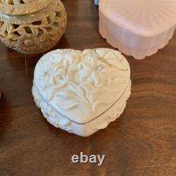 Lot Of Vintage Vanity Dresser Covered Boxes Glass Porcelain Heart Lenox