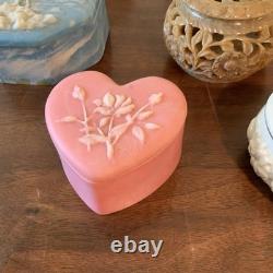 Lot Of Vintage Vanity Dresser Covered Boxes Glass Porcelain Heart Lenox