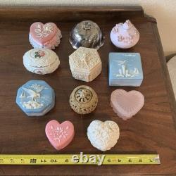 Lot Of Vintage Vanity Dresser Covered Boxes Glass Porcelain Heart Lenox