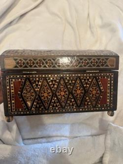 Lot of 3 Vintage Marquetry Inlay Boxes 1 Wooden Box & 2 Hexagonal Trinkets