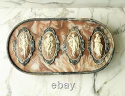 Lovely Large Rare Genuine Vintage Incolay Stone Jewelry Box HUGE 4 Seasons