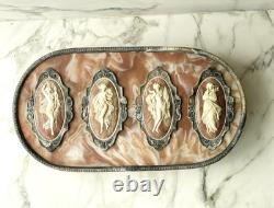 Lovely Large Rare Genuine Vintage Incolay Stone Jewelry Box HUGE 4 Seasons