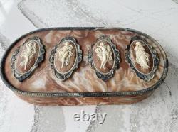 Lovely Large Rare Genuine Vintage Incolay Stone Jewelry Box HUGE 4 Seasons