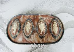 Lovely Large Rare Genuine Vintage Incolay Stone Jewelry Box HUGE 4 Seasons