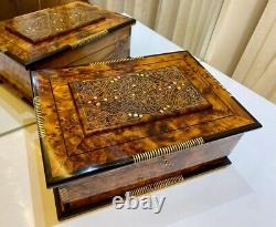 Luxury Moroccan Royal jewellery burl wooden box Organizer With Key Keepsake Box