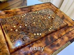 Luxury Moroccan Royal jewellery burl wooden box Organizer With Key Keepsake Box