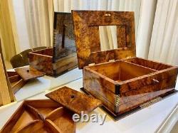 Luxury Moroccan Royal jewellery burl wooden box Organizer With Key Keepsake Box