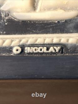 MUST SEE Vintage Incolay Stone Blue Jewelry Box MARINERS NAUTICAL SHIP 12x7.5