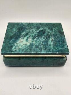 Marble Malachite Trinket Jewelry Box Vintage Free Shipping