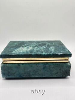 Marble Malachite Trinket Jewelry Box Vintage Free Shipping