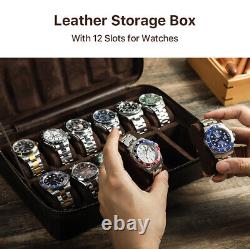 Mens Leather Watch Box Case 12 Watches Collection Display Organizer Vintage New