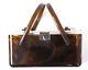 Merle Norman' Faux Tortoise Shell Lucite Box Handbag With Carved Style Lid