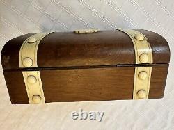 Mid Century Antique Wood Inlaid Jewelry Box Tea Storage Box
