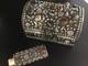 Moroccan Jeweled Box Trinket And Lighter Sleeve/cover Silvered Vintage Set
