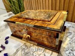 Moroccan jewelry burl thuya Box lockable wooden Jewelry Box organizer with key