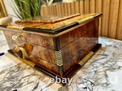 Moroccan jewelry burl thuya Box lockable wooden Jewelry Box organizer with key